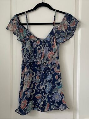 NWT Maeve by Anthropologie Blue Floral Boho Blouse Top Size 2